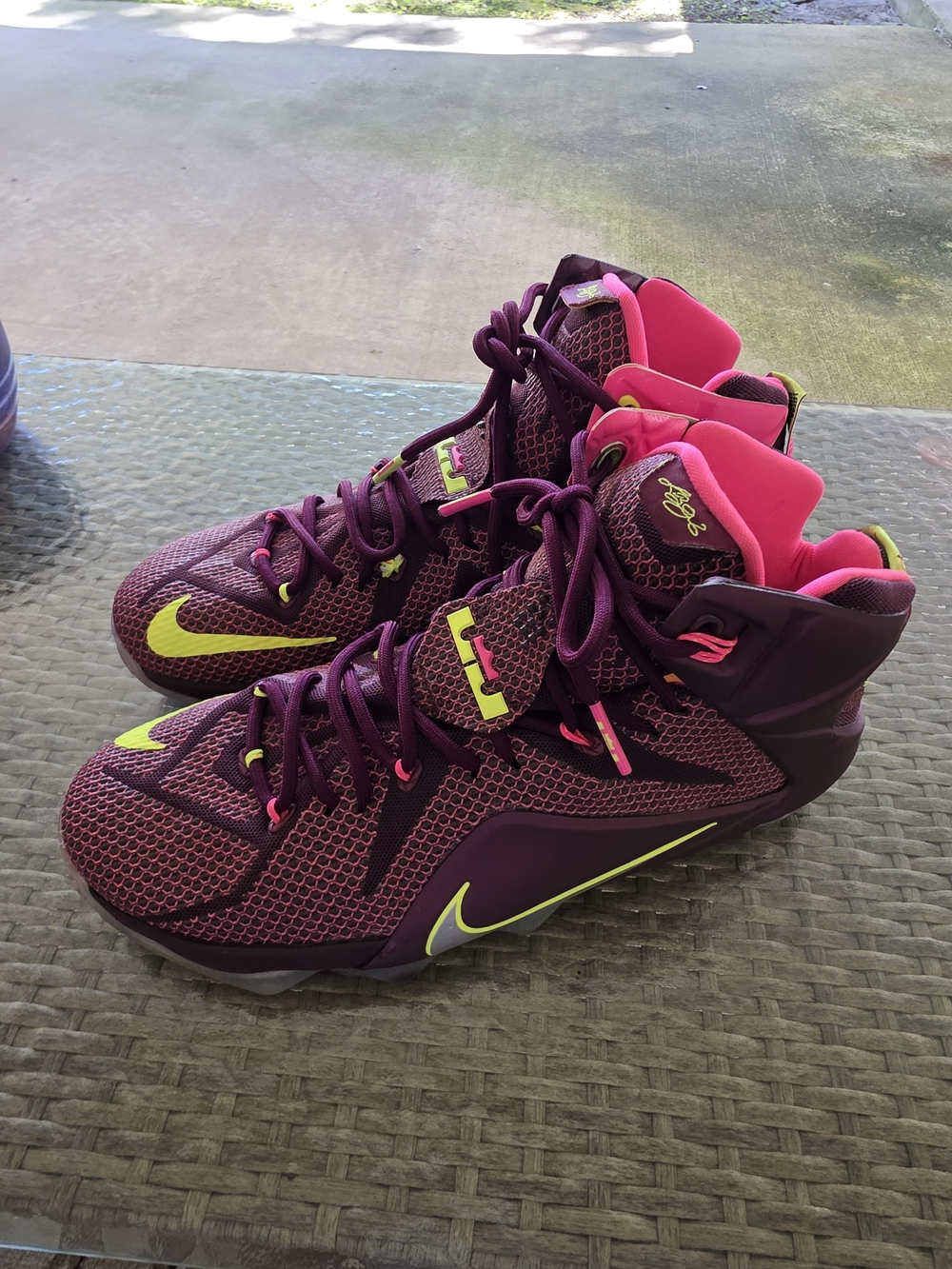 Nike LeBron 12 'Double Helix' Basketball Shoes - Plum/Pink/Volt Sz. 11.5